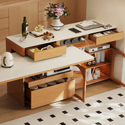 White & Natural Multi-Function Sliding Kitchen Island Storage Power Outlets & Dining in One